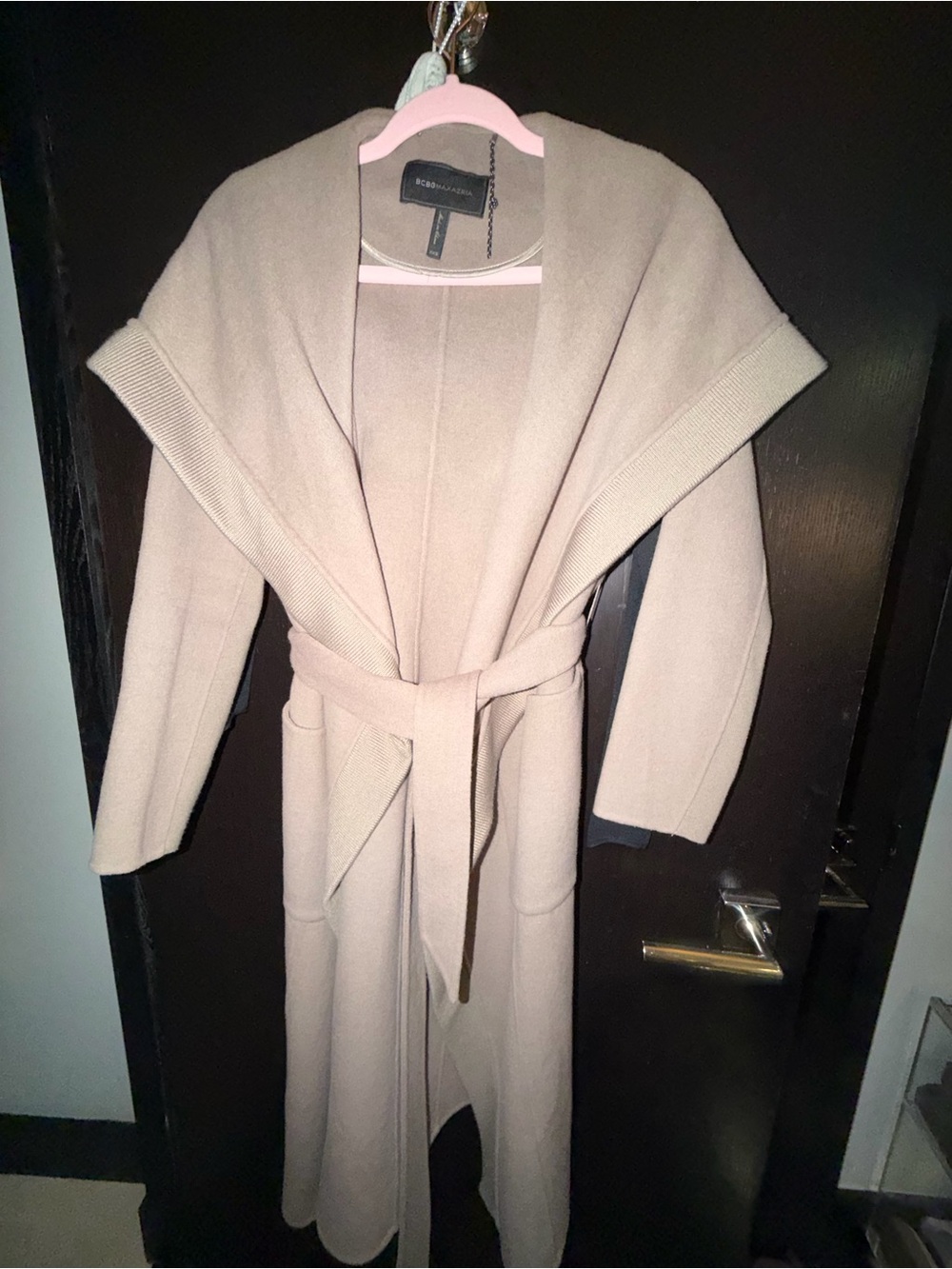 BCBGMaxAzria Taupe Wool Wrap Coat with Shawl Collar